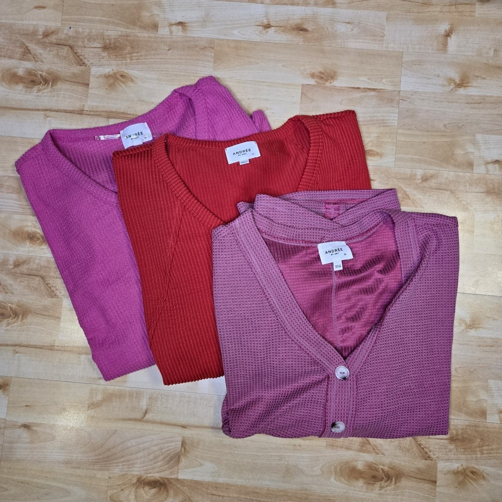 ANDREE by Unit Womens Waffle Knit Tops Size 3x (lot of 3) Red Pink Comfort